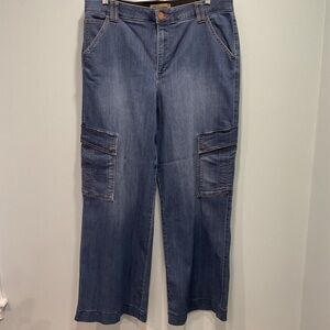 Democracy Dark Blue Flare Cargo Jeans